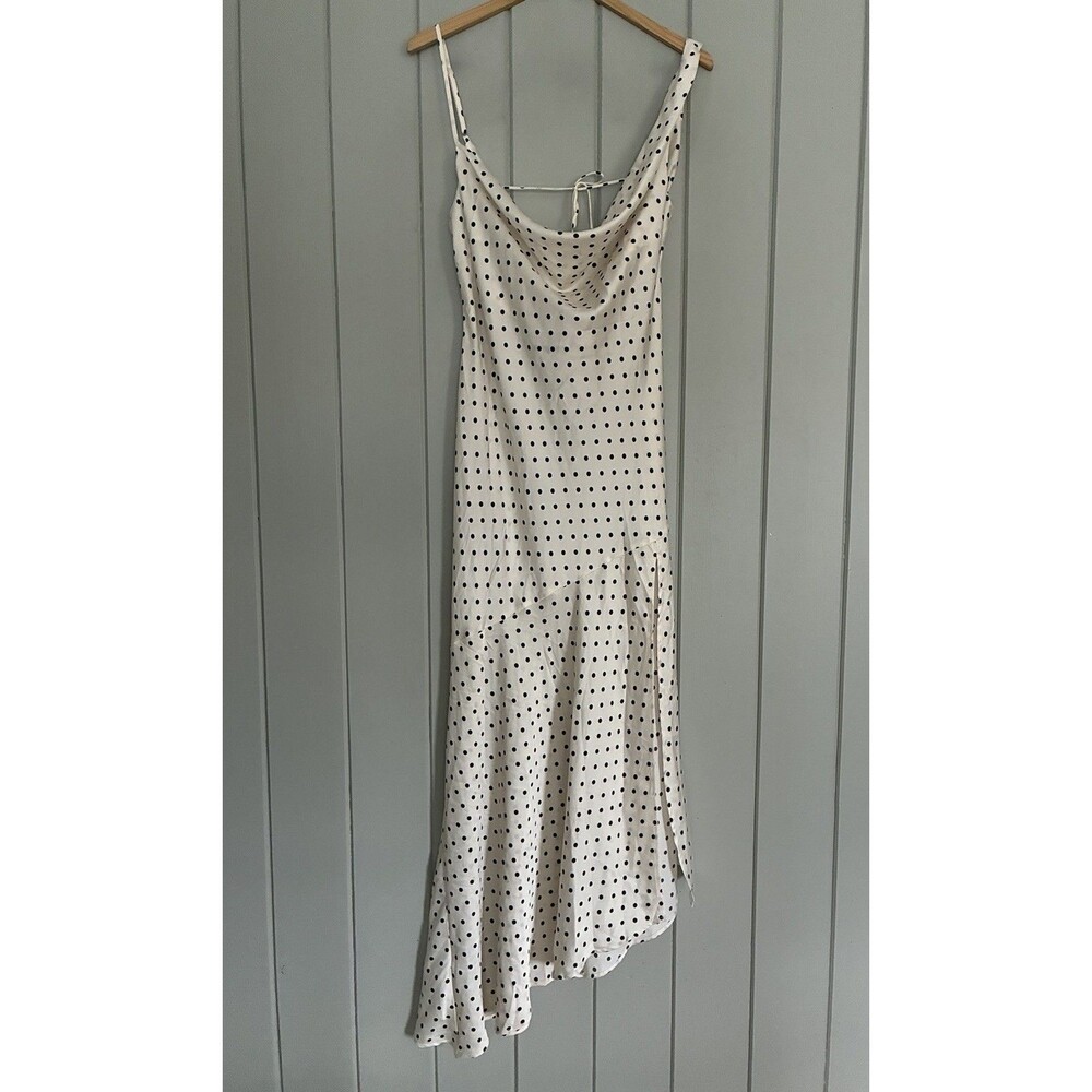 Hello Molly Dotted Moment Maxi Dress 8 Satin Polka Dot Ivory Black Sleeveless